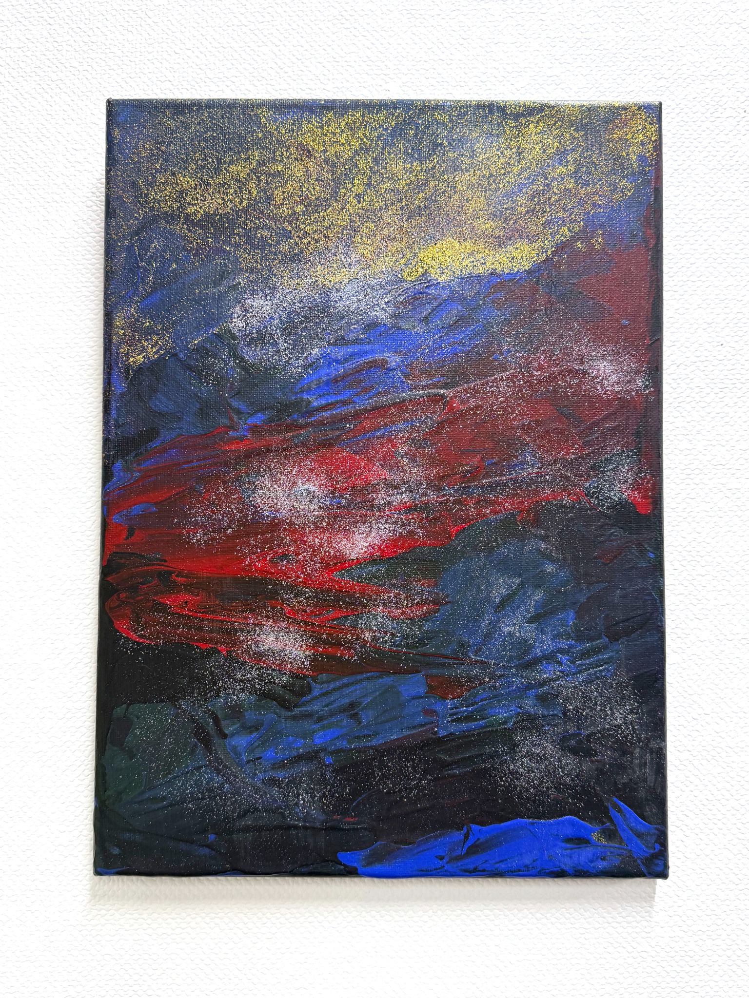 Ember Drift, Acrylic & Glitter on Canvas, 18 × 14 in, 2025
